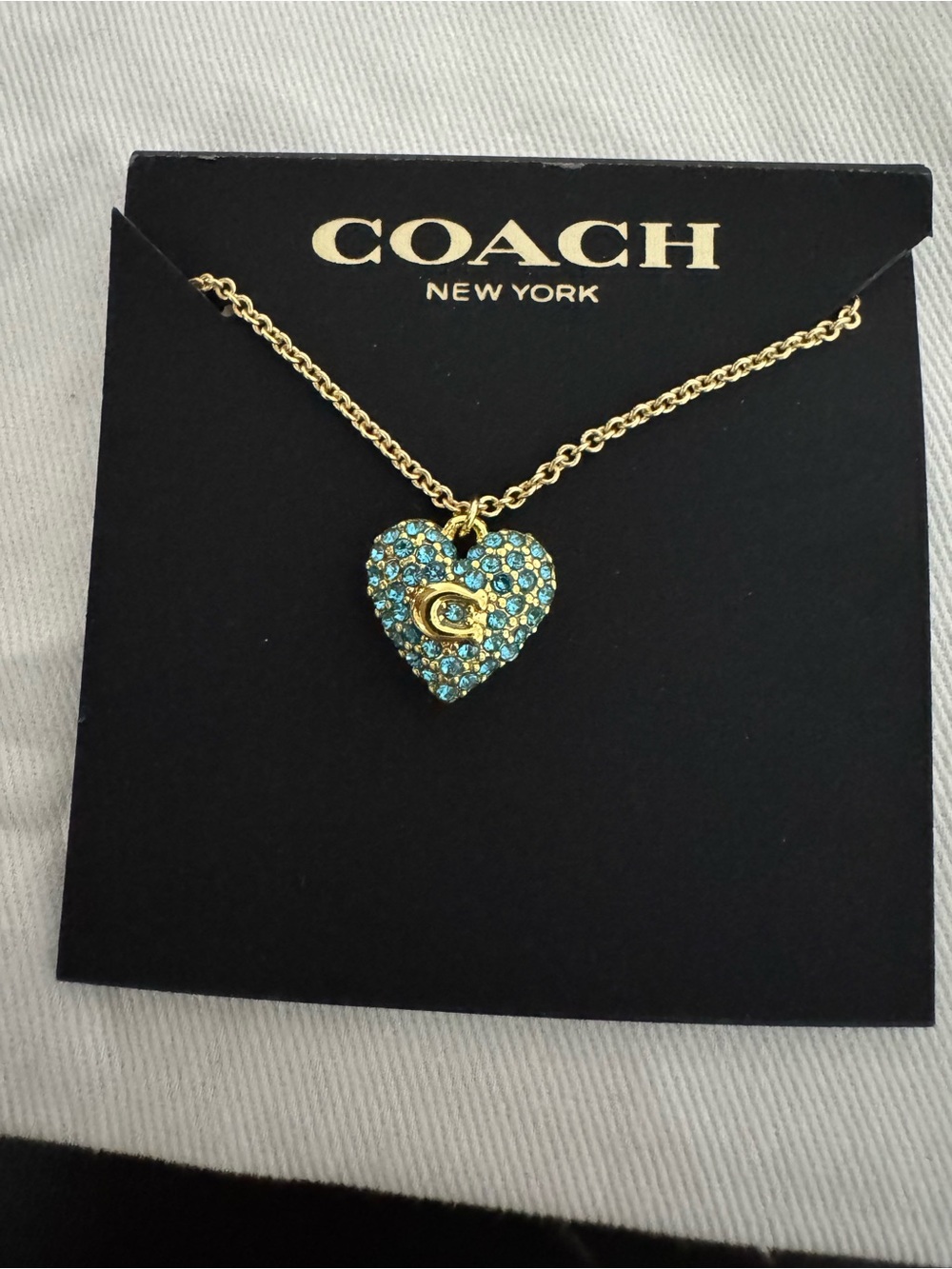 COACH Gold-Tone Necklace with Aqua Crystal Heart Pendant